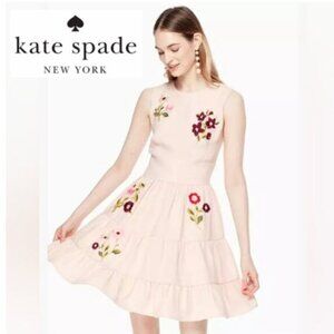 Kate Spade Ma Cherie Floral Embroidered Tiered Dress Size 8 Pink